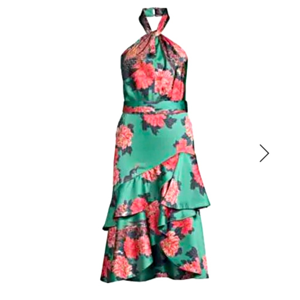 PatBo Floral Print Tiered Ruffled Halter Dress, US 4